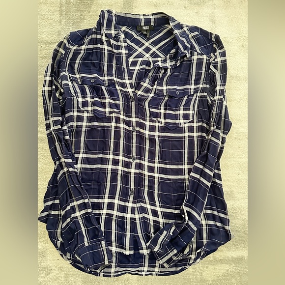 PAIGE Tops - Paige Navy Blue Plaid Button-Up Shirt